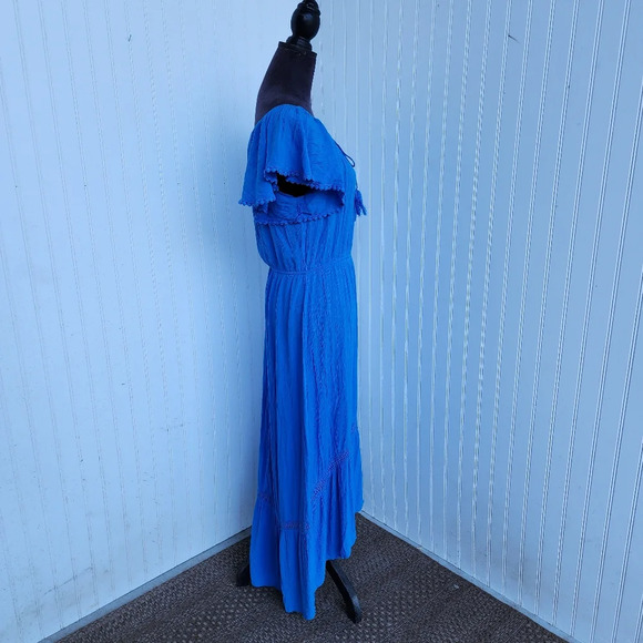 Time and Tru Blue A Line Hi Low Hemline Peasant Dress Elastic Waist Sz S 4-6 - Picture 5 of 10